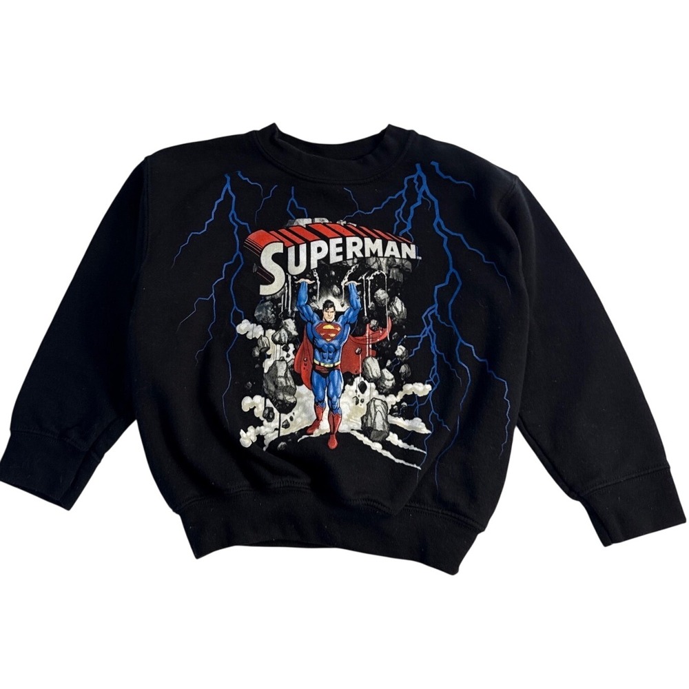 DC Comics Superman Black Crew Neck Sweatshirt 5-6 boys Superhero Long Sleeve